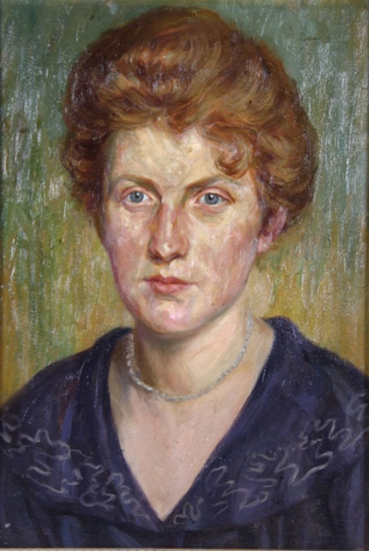 Unbekannter Portraitist1. Hälfte 20. Jhd., Portrait einer Frau mit hochgestecktem rotem Haar, Öl/