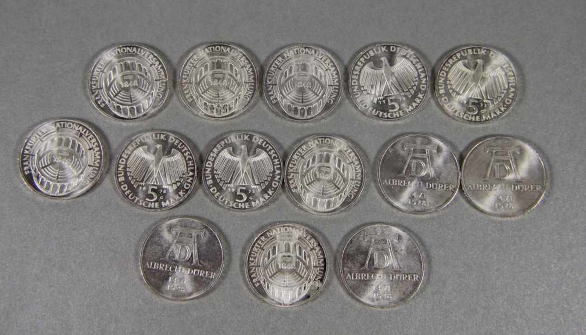 Konvolut 5 DM-Münzenje 625er Silber, 14 Stk. 5 DM-MÜnzen, best. aus 4 Stk. Münzen 1971 A. Dürer