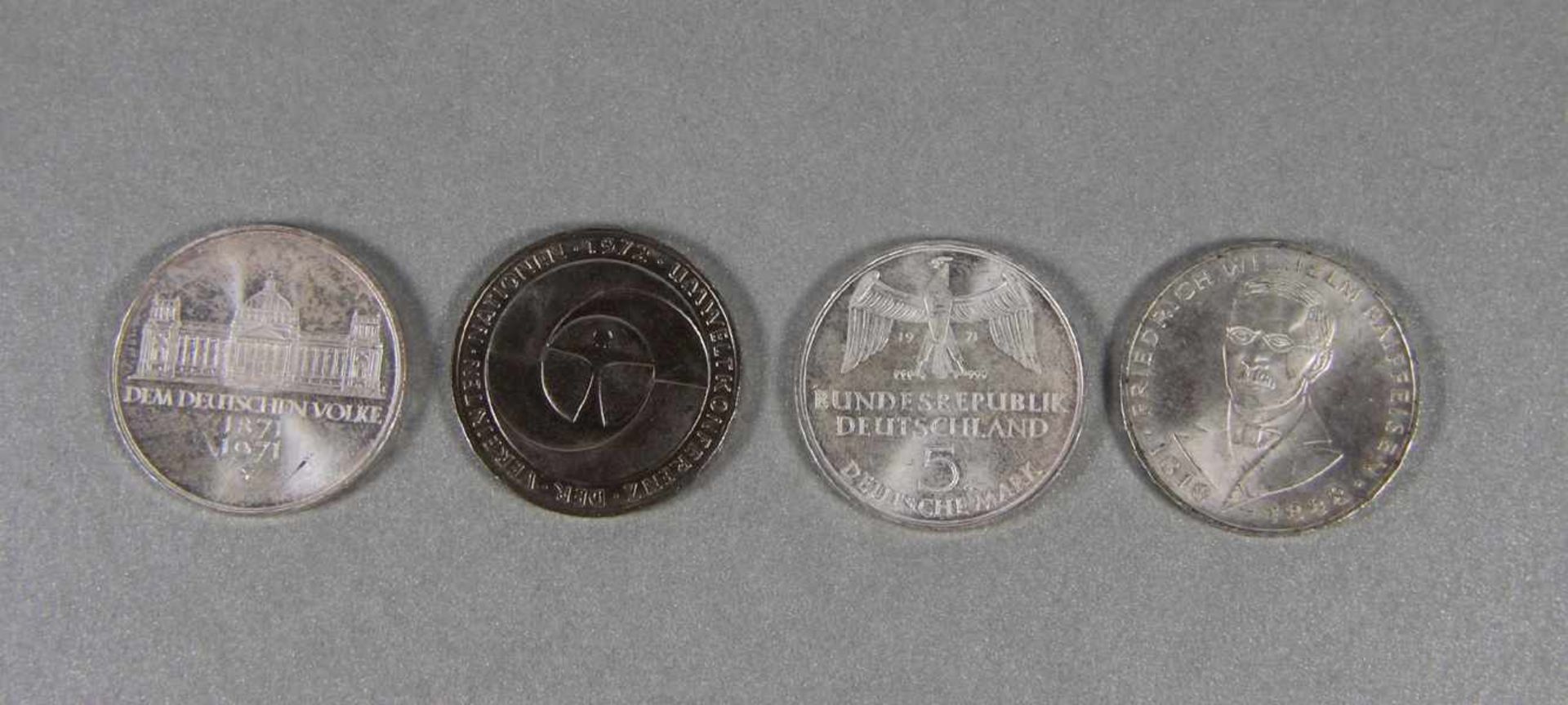 Konvolut 5 DM-Münzen4 Stk. 5 DM-Münzen, 3mal 625er Silber, best. aus 2 mal 1971 Deutsche