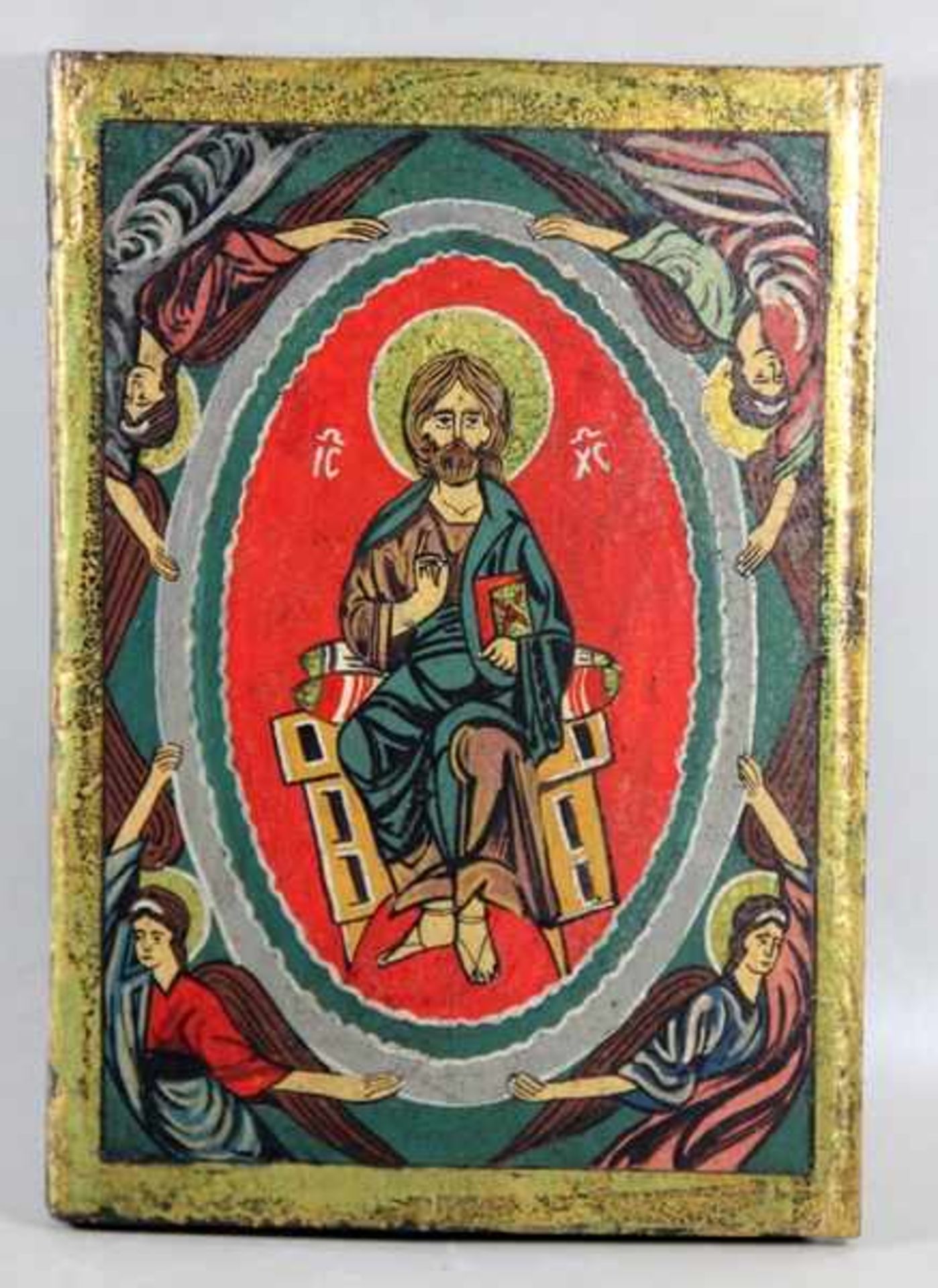 IkoneChristus-Ikone, mittig in Mandorla thonender Christus, in den Zwickeln Engel, lt.