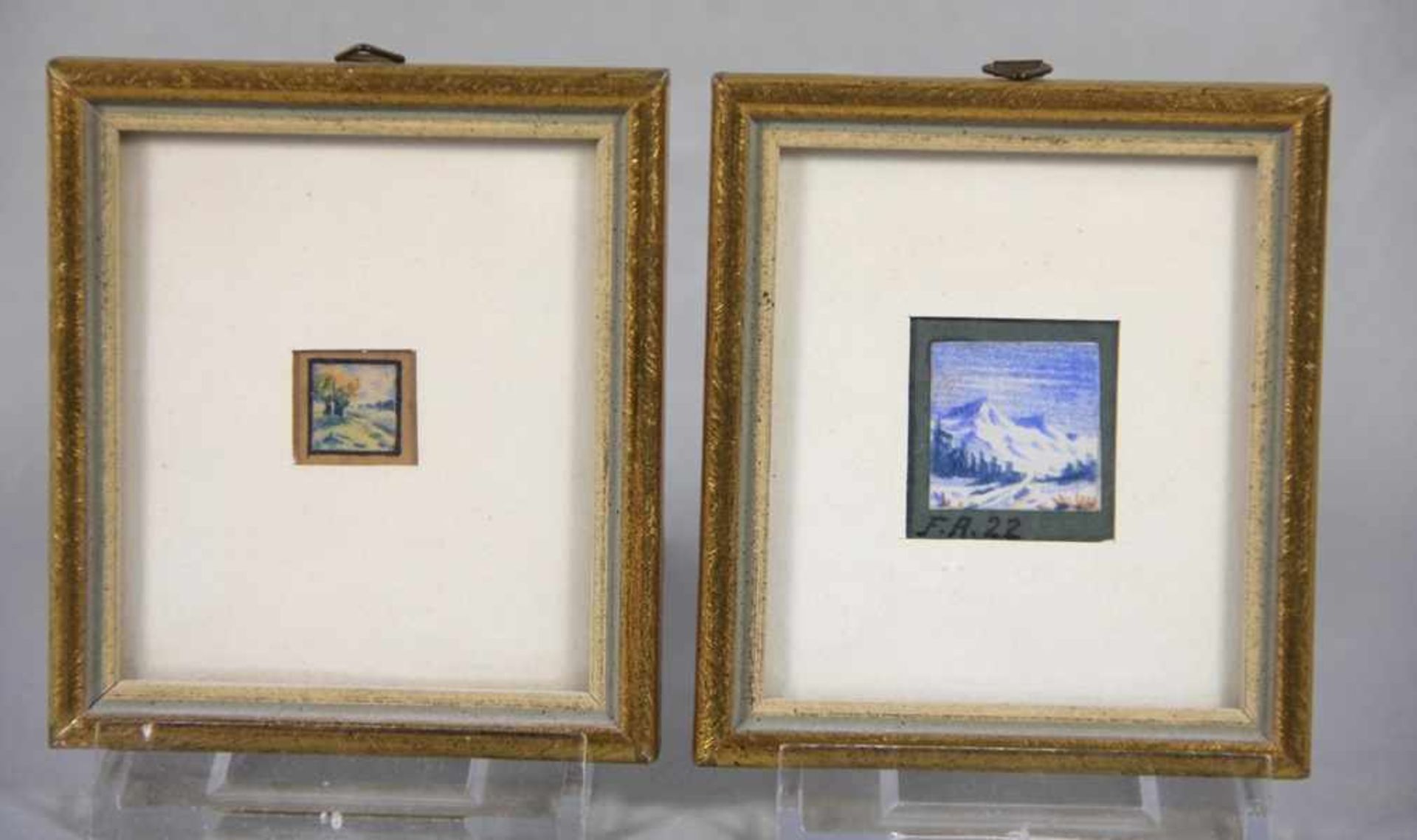 Paar Miniaturbilder1922, 2 kleine Aquarelle/Farbzeichungen mit Landschaften, v. F. Äberli, 1mal
