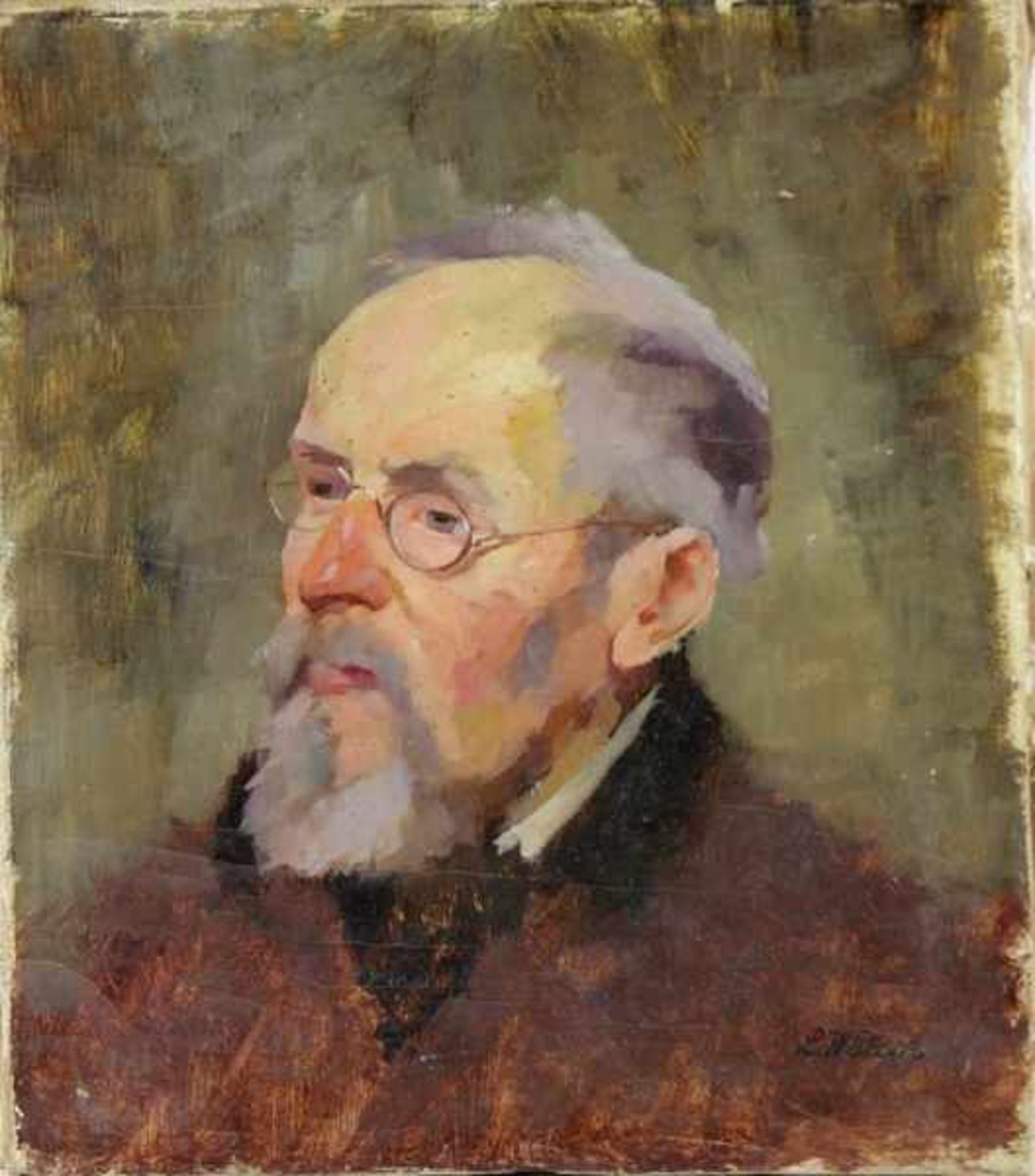 Plock, Ludwig Willhelm1871-1940, Dreiviertelportrait eines bärtigen Mannes mit Brille, unten