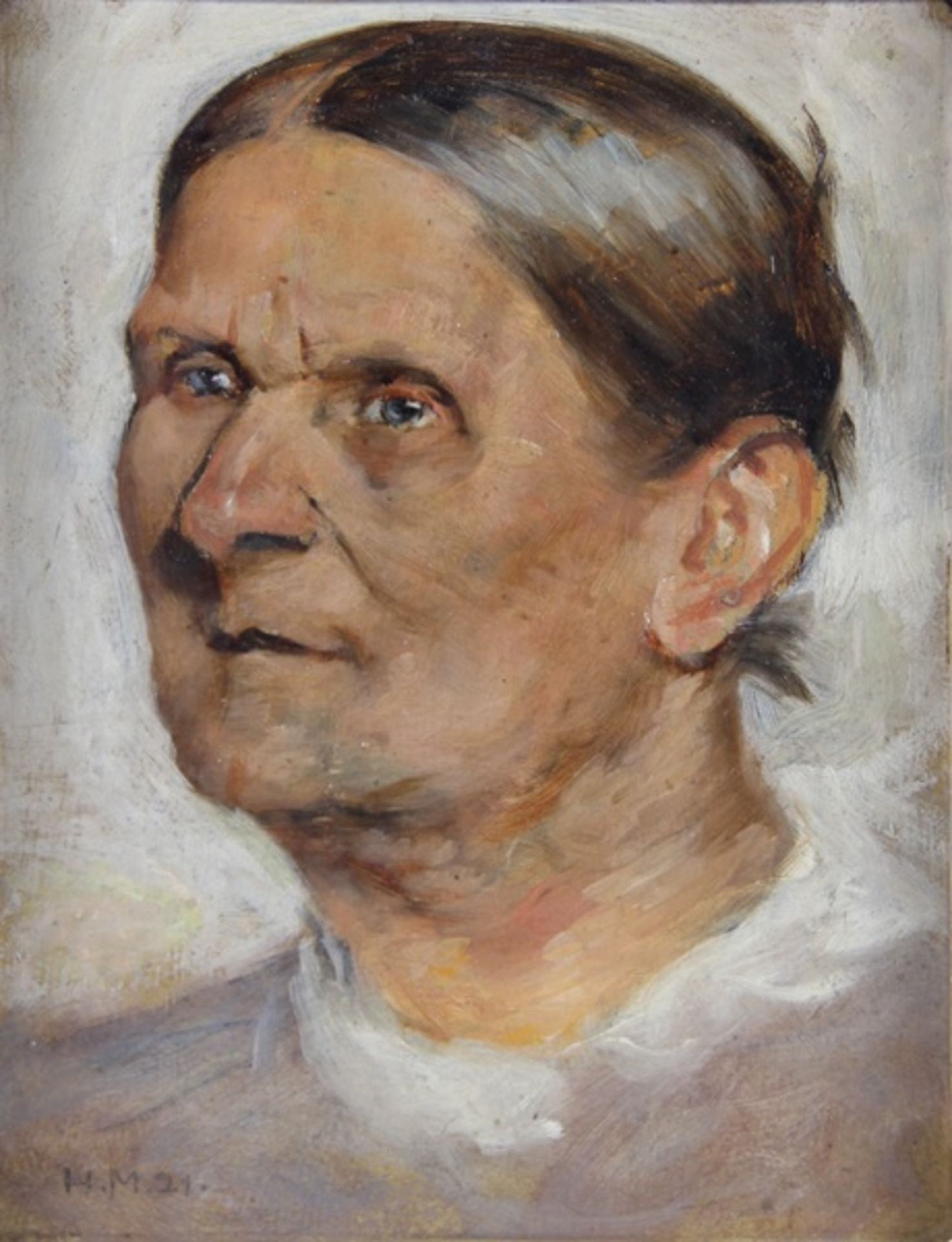 Müller, Hermann19./20. Jhd., Dreiviertelportrait einer Frau mit braunem gescheiteltem Haar, unten