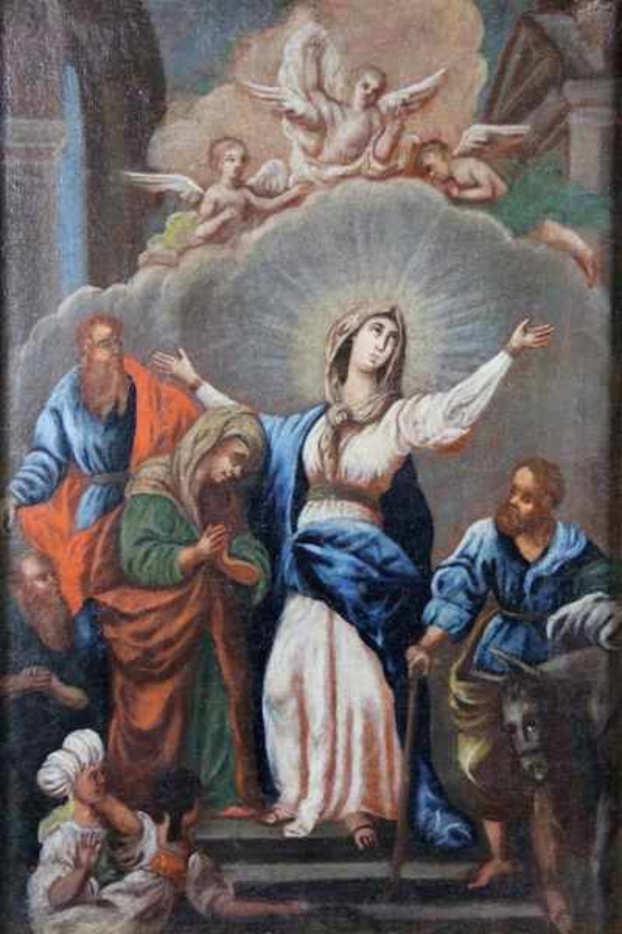 italien. Schule17. Jhd., Italien, Bildnis der Maria, mittig stehend und mit ausgebreiteten Armen,