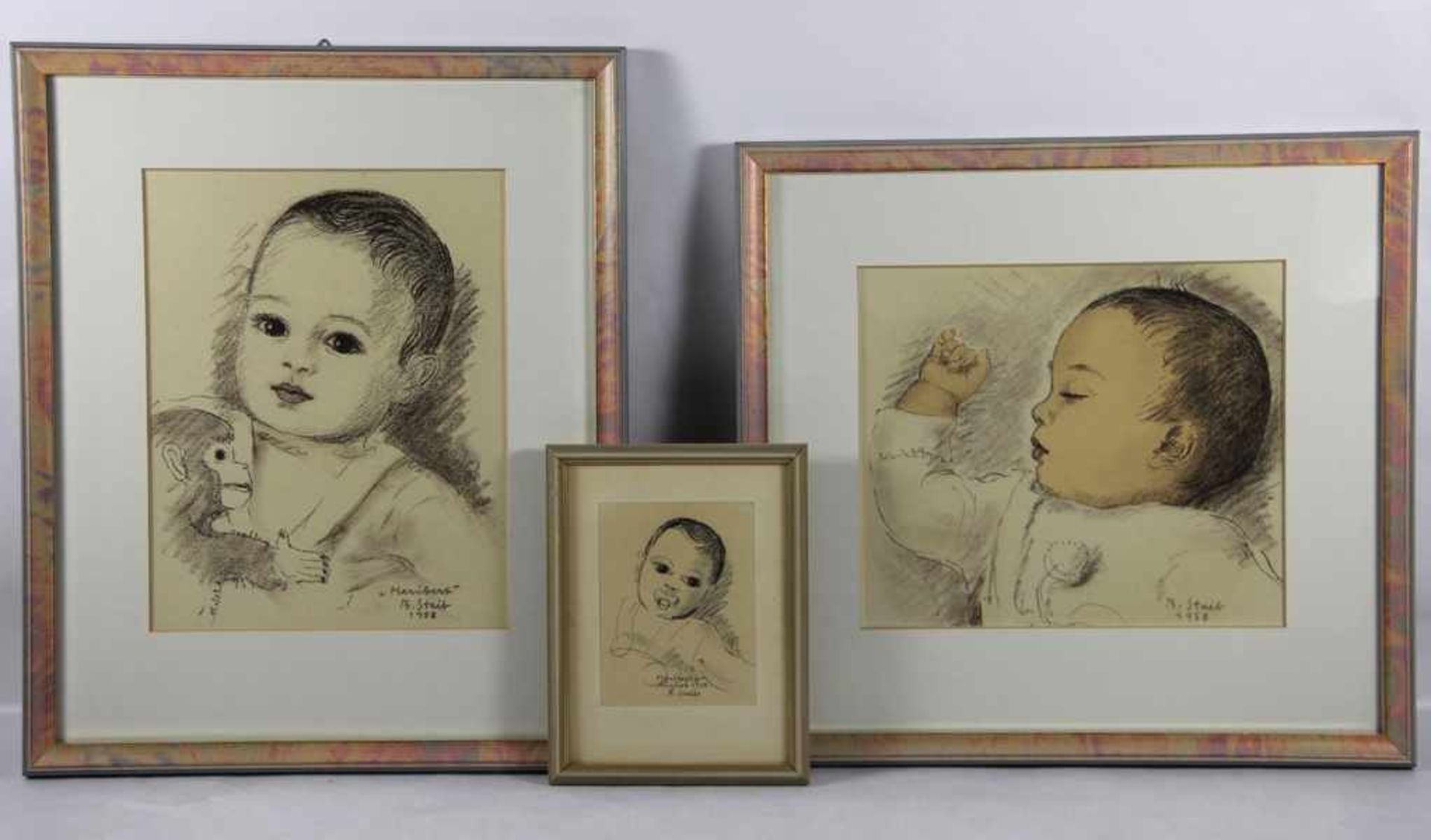 Staib, Hedwig Butz1899-1978, 3 Stk. Säuglings-Bildnisse, Zeichnungen, 1mal laviert, versch.
