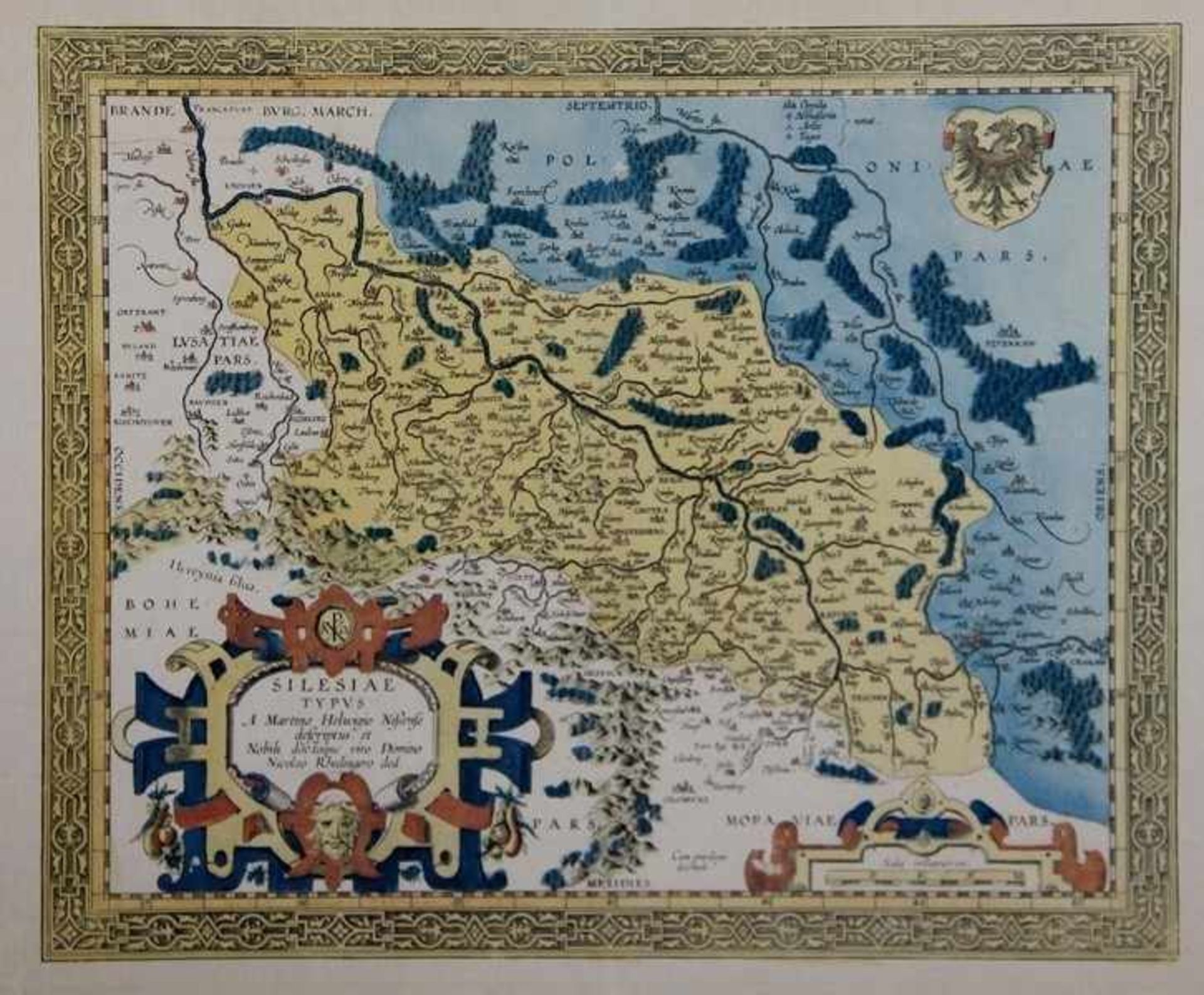 Karte SchlesienReplik einer alten kolorierten Landkarte Silesiae Typus a MartinoHelwigio