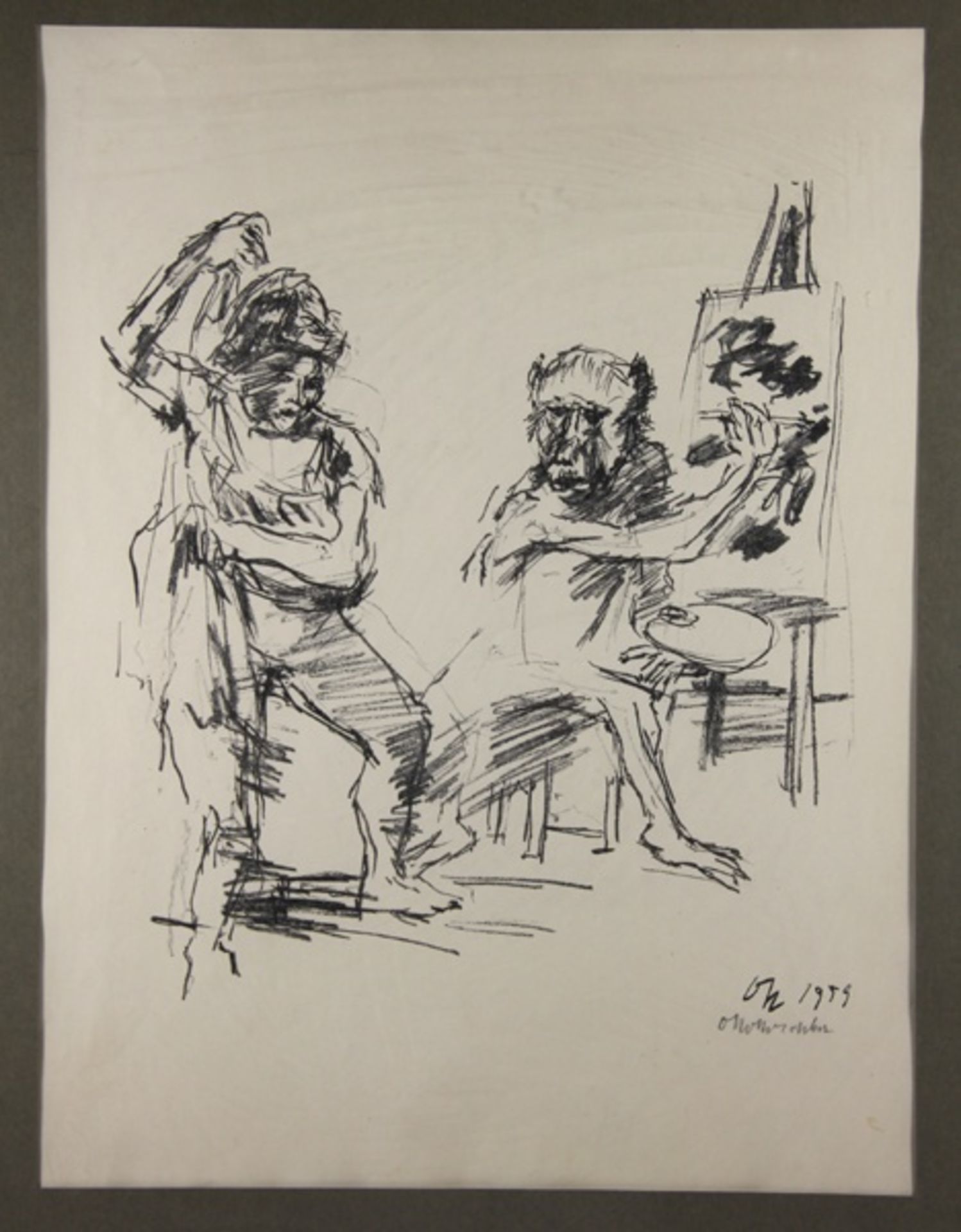 Kokoschka, Oskar1886-1980, Lithographie, Action Painter, weibliches Modell vor einem Maler an seiner