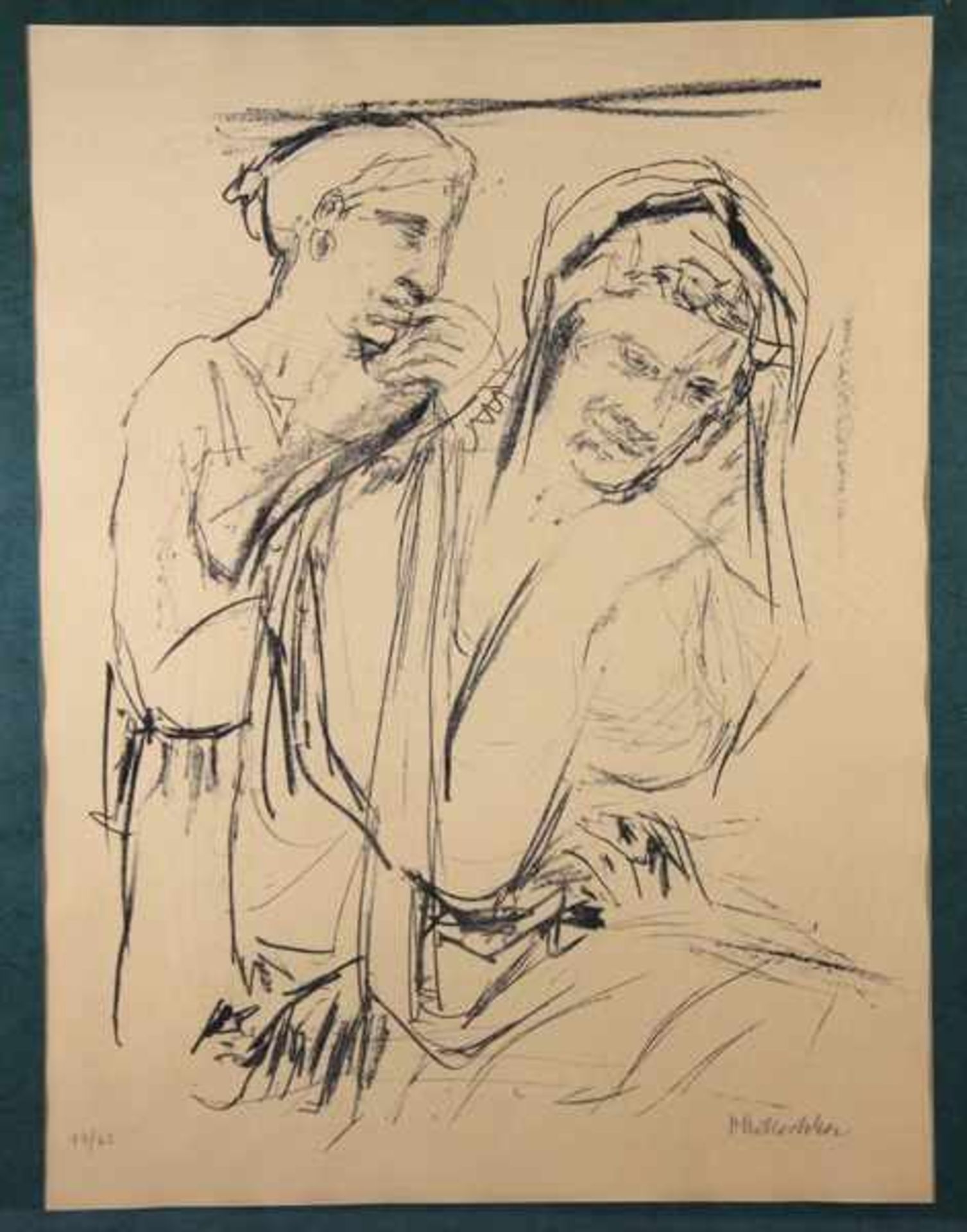 Kokoschka, Oskar1886-1980, Lithographie, wohl Blatt Herrin und Dienerin aus der Serie Bekentnis zu