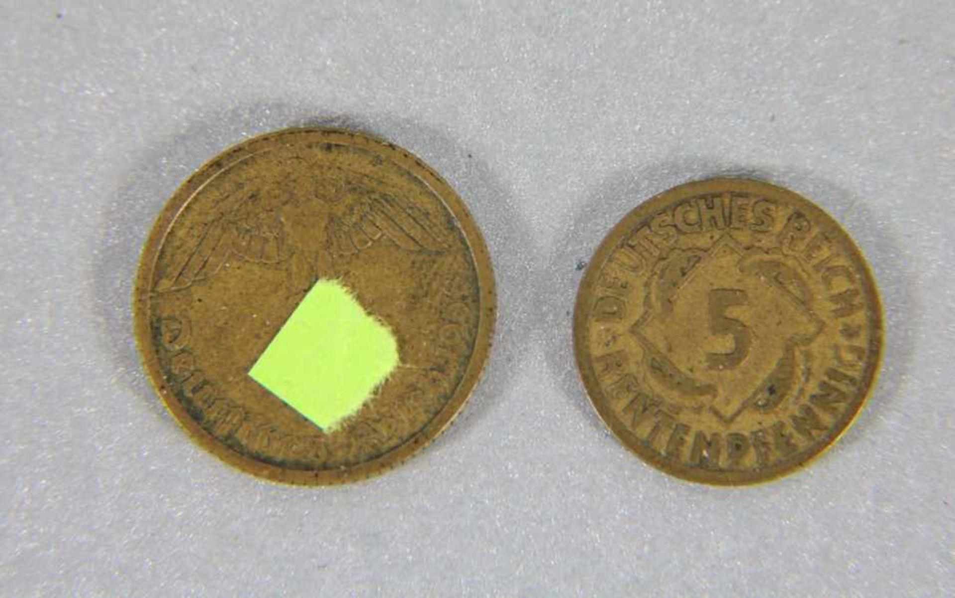 Konvolut Münzen Dt. Reich2 Stk. Münzen, 5 Rentenpfennig Deutsches Reich A dat. 1924, 10