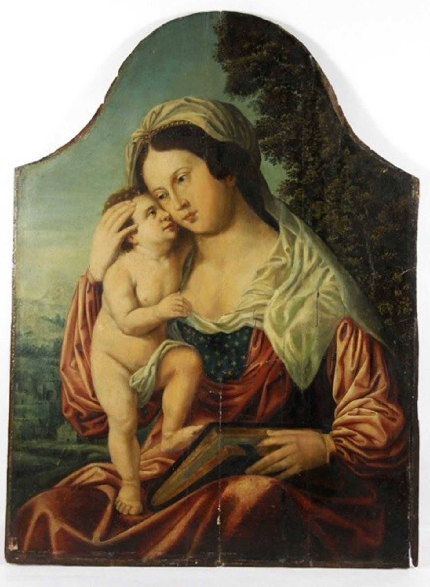 italienische Schuleum 1520, Madonna mit Kind, sitzende Madonna mit besticktem blauem Mieder, darüber