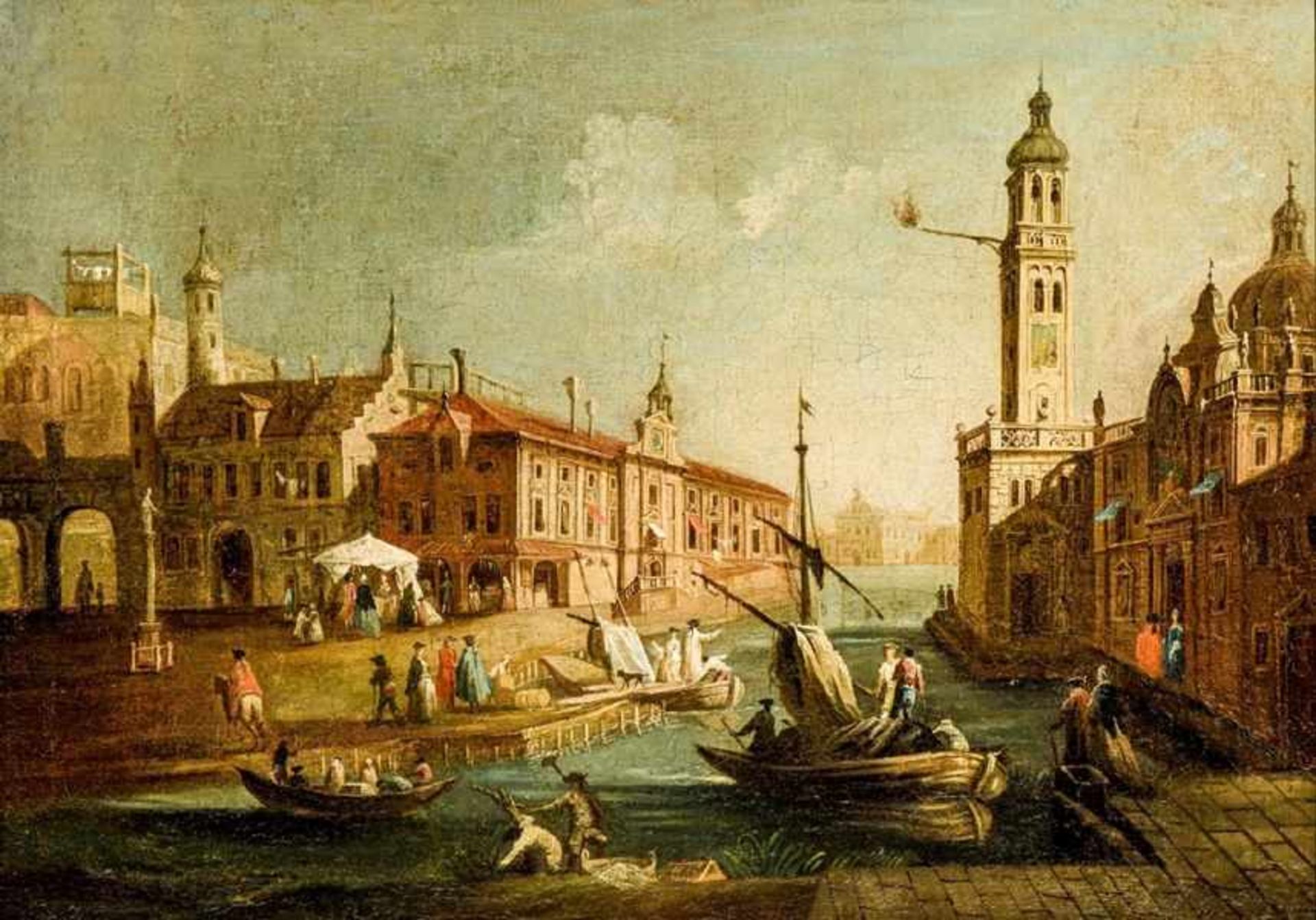 Guardi, Francesco, Umkreis1712-1793, Venedig, lebendige Szenerie mit einigen Personen an einer
