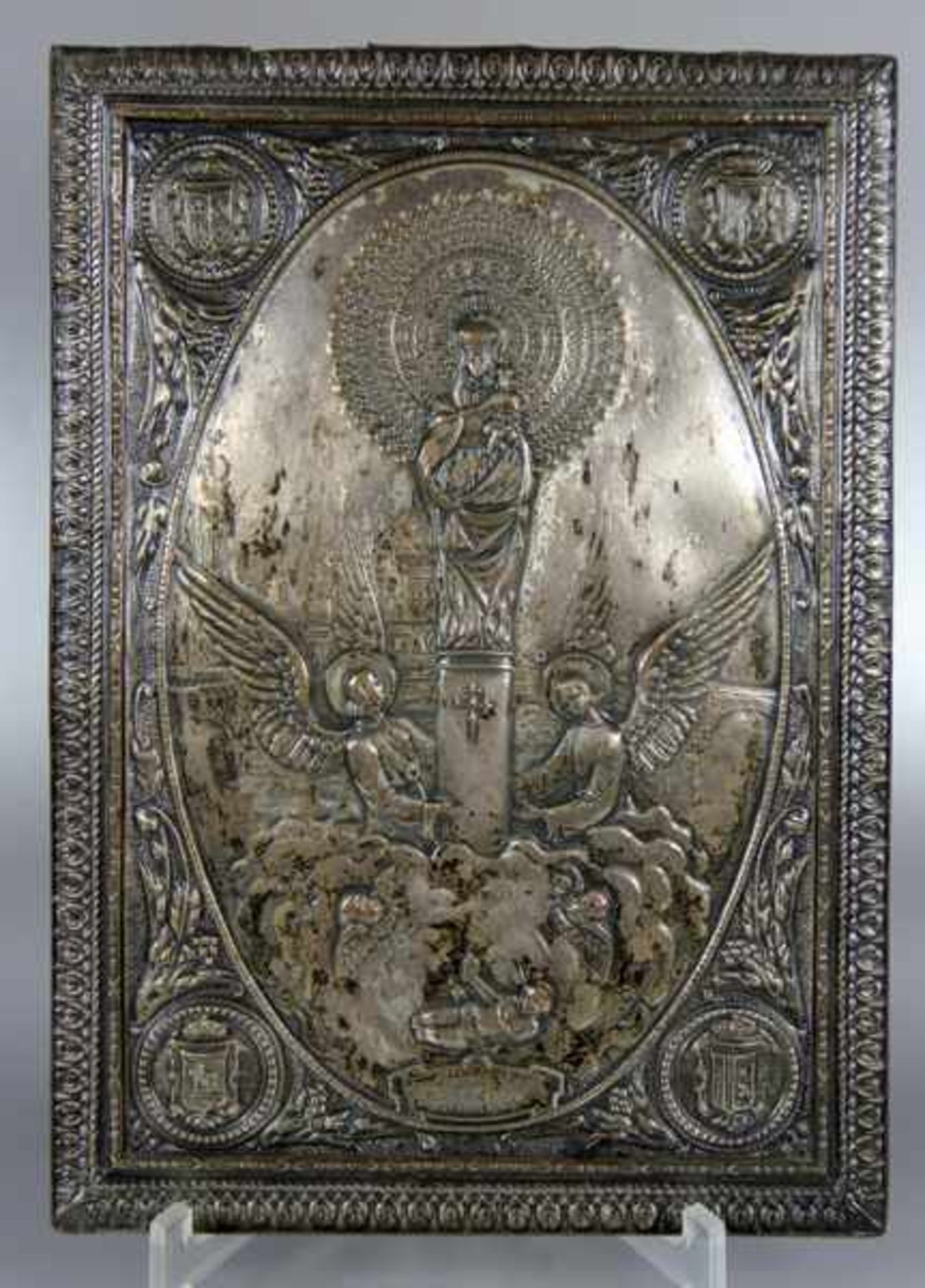 Andachtsbild Reliefwomöglich versilbert, Metallrelief, Andachtsbild der Nuestra Señora del Pilar aus