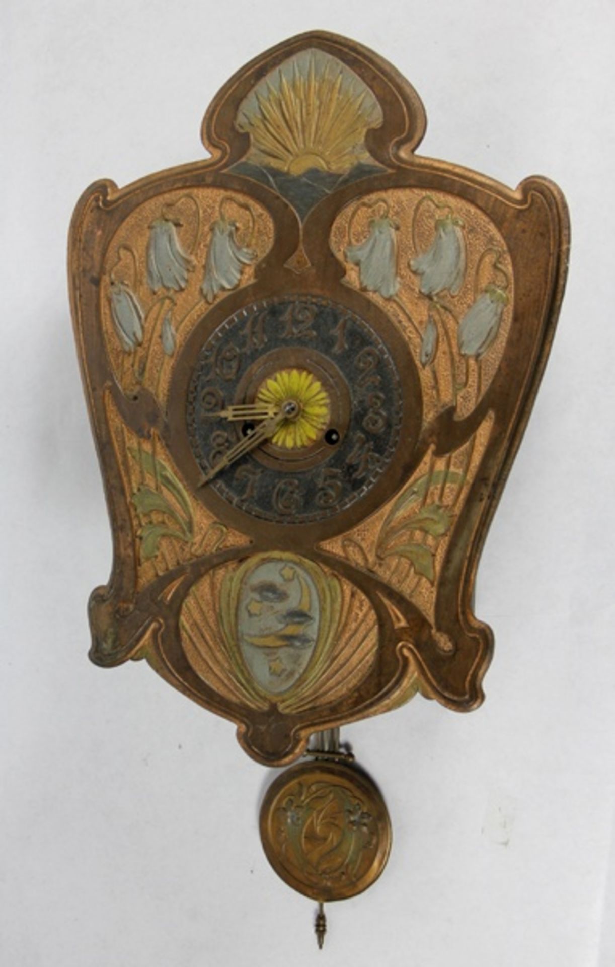 Jugendstil-Wanduhrum 1900/20, Ernst Georg Zimmermann, Carpe Diem-Wanduhr Jugendstil,