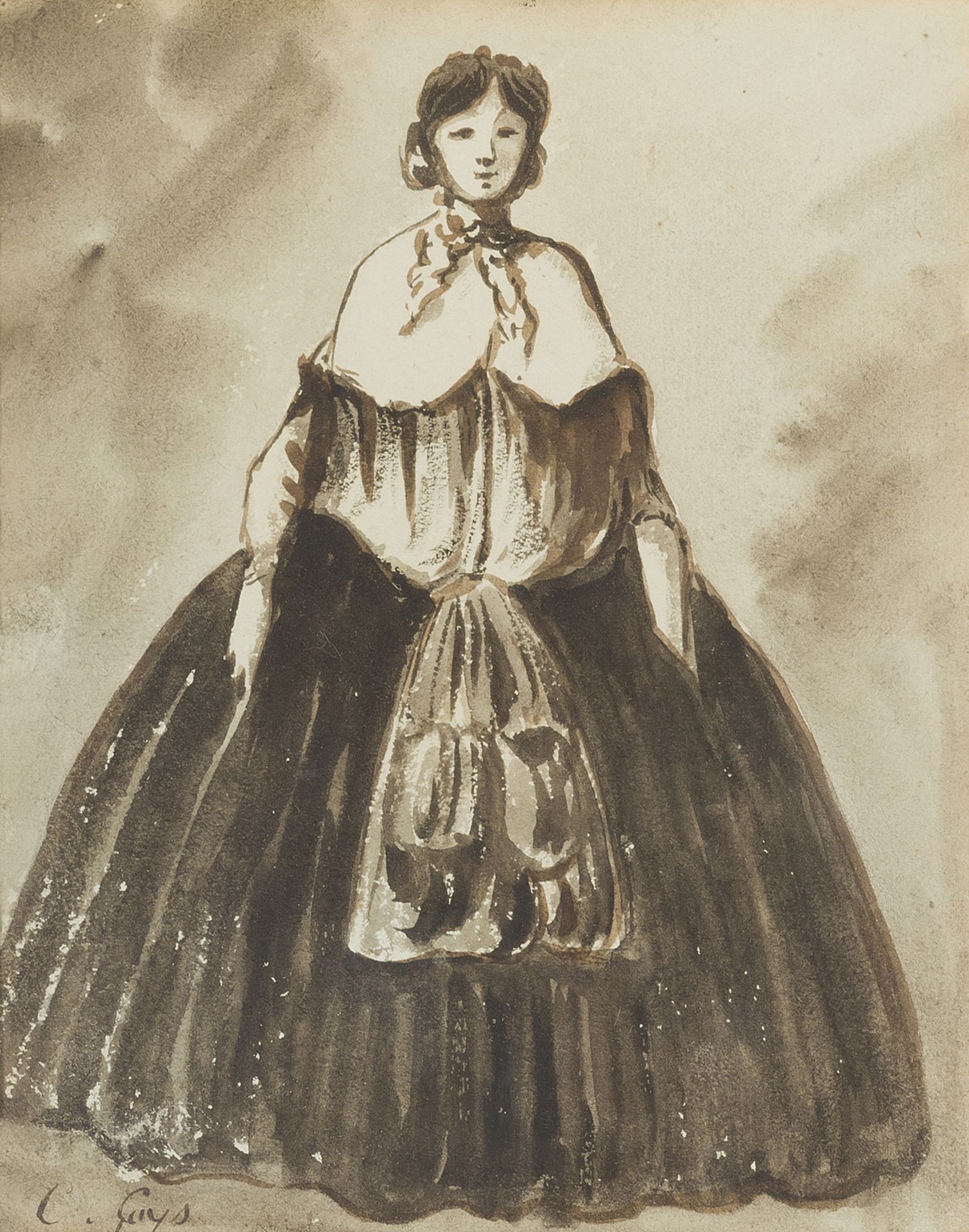 Constantin GUYS (1802/05-1892). Élégante en robe noire. Dessin à l’encre et [...]