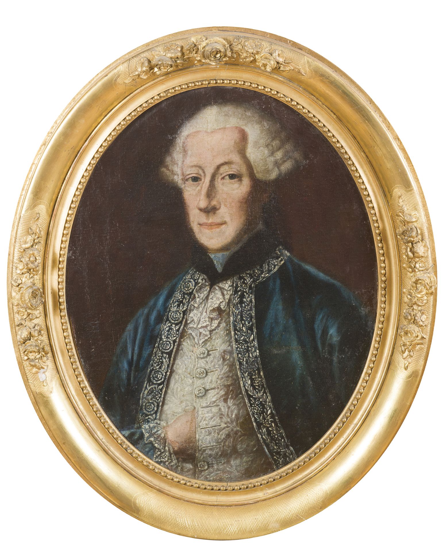 ÉCOLE du XVIIIème siècle. Portrait d’homme à la veste de velours bleue. Huile [...]
