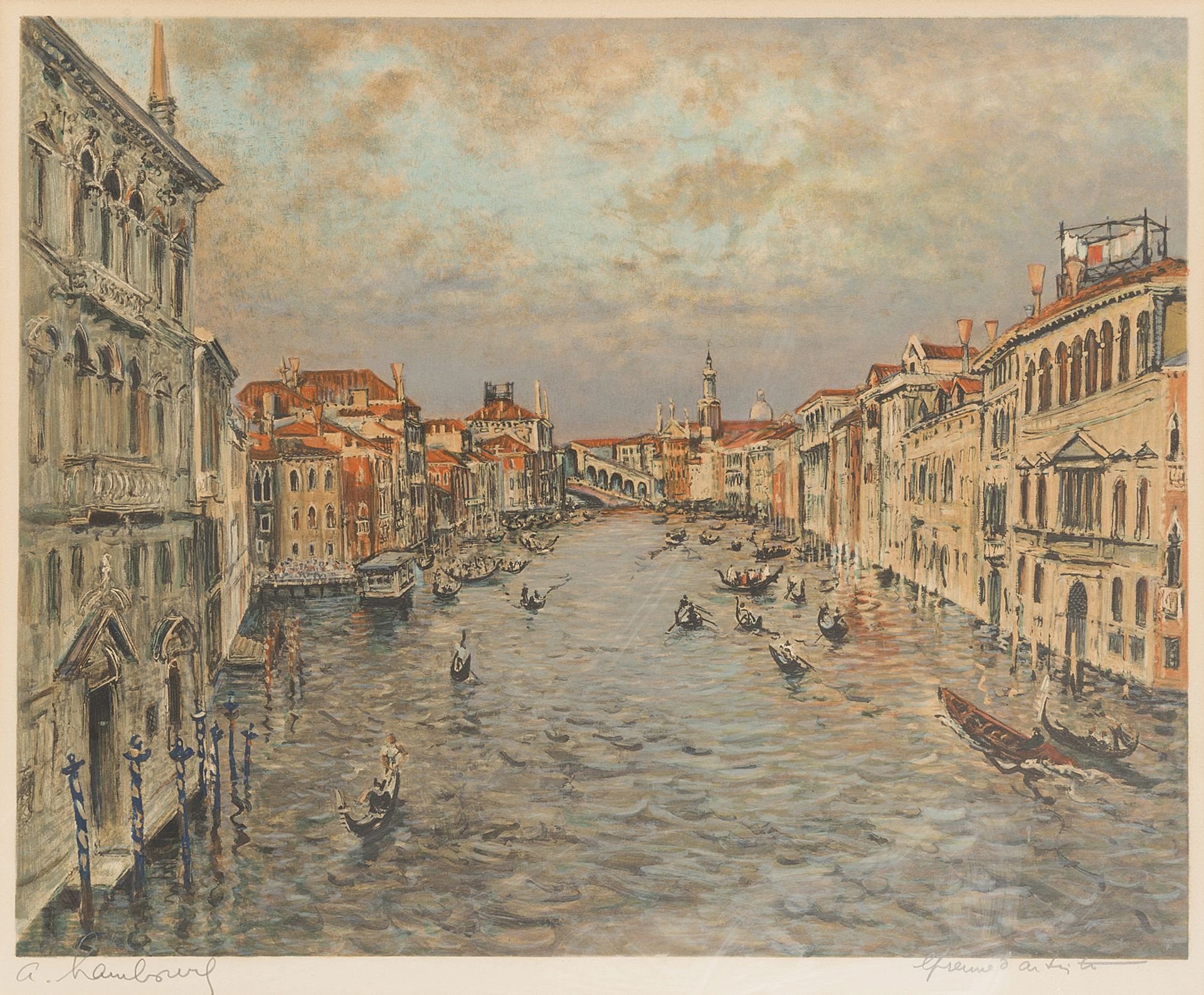 André HAMBOURG (1909-1999). Le grand canal au Pont du Rialto. Lithographie, signée [...]