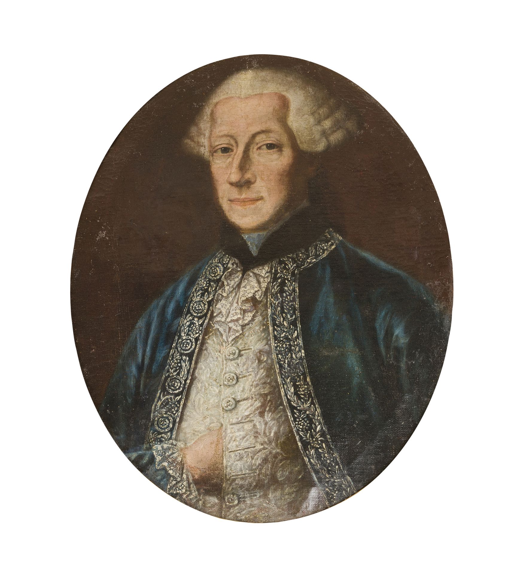 ÉCOLE du XVIIIème siècle. Portrait d’homme à la veste de velours bleue. Huile [...] - Bild 2 aus 2