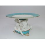 Ceramic Bonbon Dish with Gilt Decoration on Cherub Base - One Foot Damaged