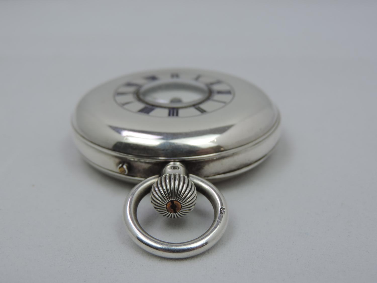 Sterling Silver Half Hunter Pocket Watch Circa 1910 London - Working Condition - Image 3 of 6
