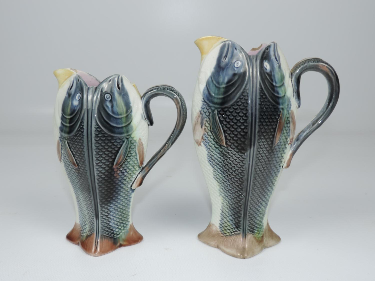 Pair of Majolica Fish Pitches Circa 1880 and a Majolica Basket - Image 2 of 5