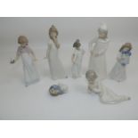 7x Lladro Figures - 6x Girls 1x Duck