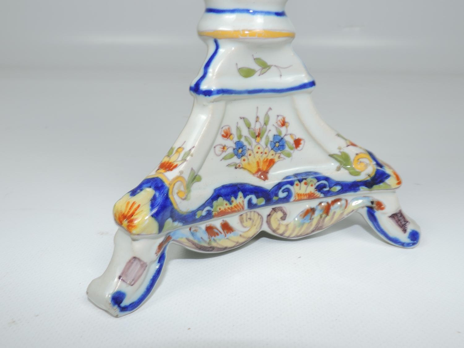 Pair of Roven French Faience Victorian Tin Glazed Candlesticks - Image 3 of 4