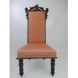 Victorian Rosewood Upholstered Chair with Carved Detail