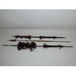 3x Tribal Spears with Decorative Hair Plumes, Carvings and Bead Work