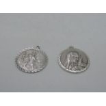 2x Silver Pendants - a St Christopher and a Religious Icon, Both Just Under 1"/2.5cm in Dia - 10