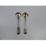 A Pair of Early Victorian Exeter Silver Salt Spoons, Fiddle Pattern, Dated 1849 and 1844 - both