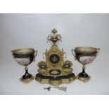 French Clock Garniture Set with Key - Working