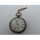 Silver Pocket Watch and Key - Seen Working - 125 grams