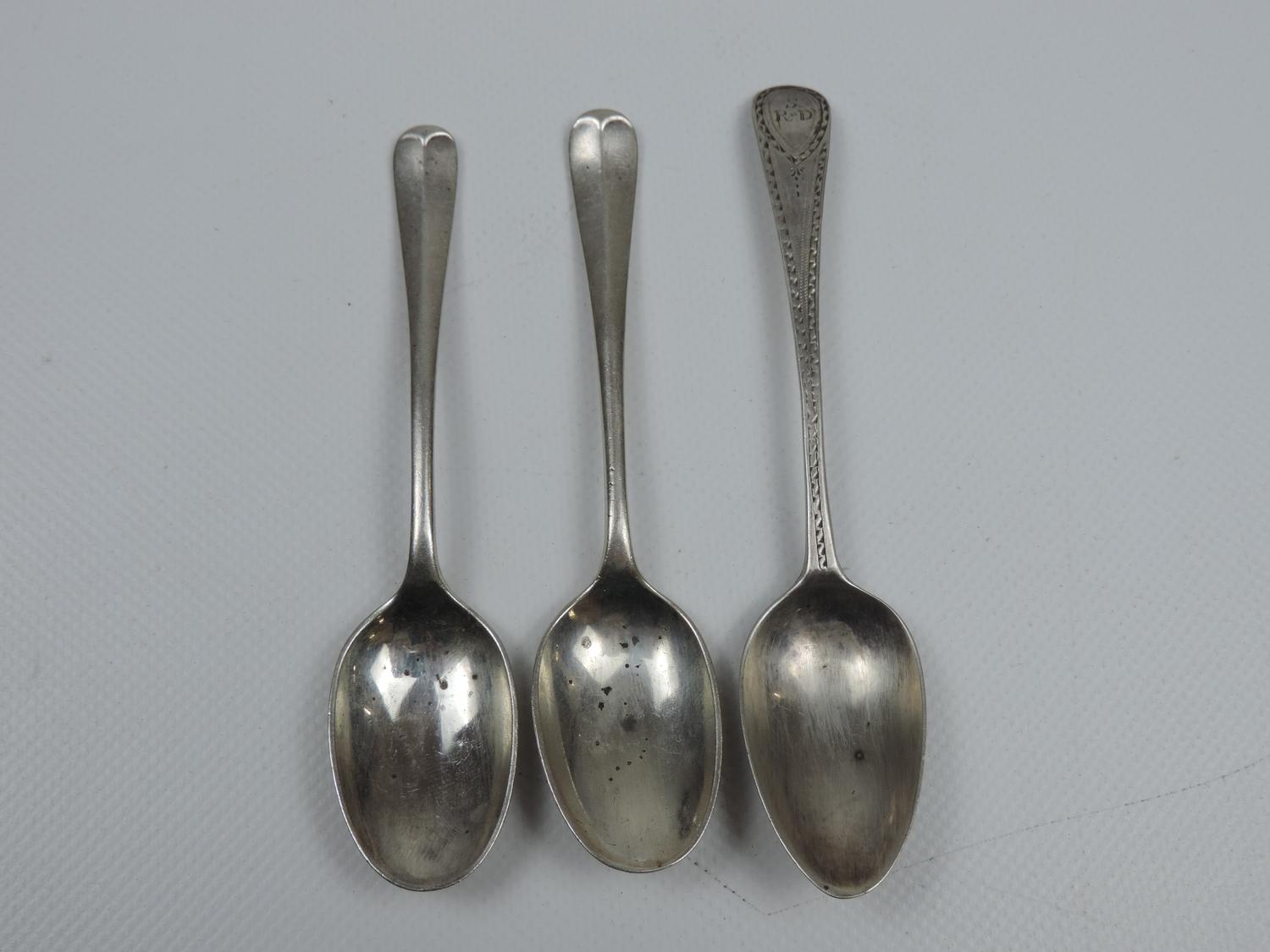 Pair of Sheffield Silver Spoons and Georgian Silver Spoon With Engraved Decoration - 45 grams