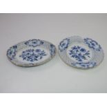 2x Blue and White 'Basket' Dishes with Gilt Rims - Marked on Base with Crossed Swords - One Damaged
