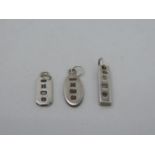 3x Small Silver Ingot Pendants - Fully Hallmarked, Each with a Suspension Loop - Hallmarked for