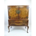 Walnut Veneered Side Cabinet with Shelved Interior and Two Drawers Under - 38" Wide x 58" High.