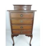 Four Drawer Sheet Music Cabinet on Cabriole Legs - One Drawer Handle Missing - 21" x 15" x 41"