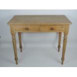 Victorian Stripped Pine Table with Two Drawers on Turned Legs