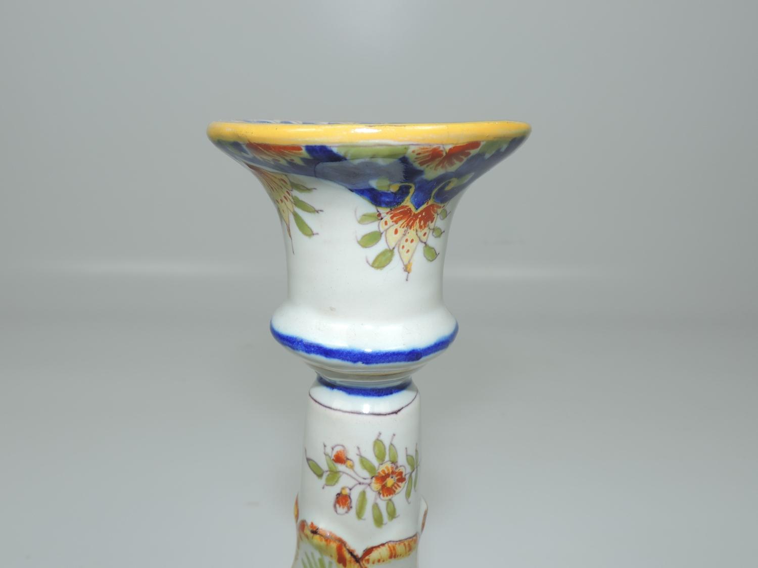 Pair of Roven French Faience Victorian Tin Glazed Candlesticks - Image 2 of 4
