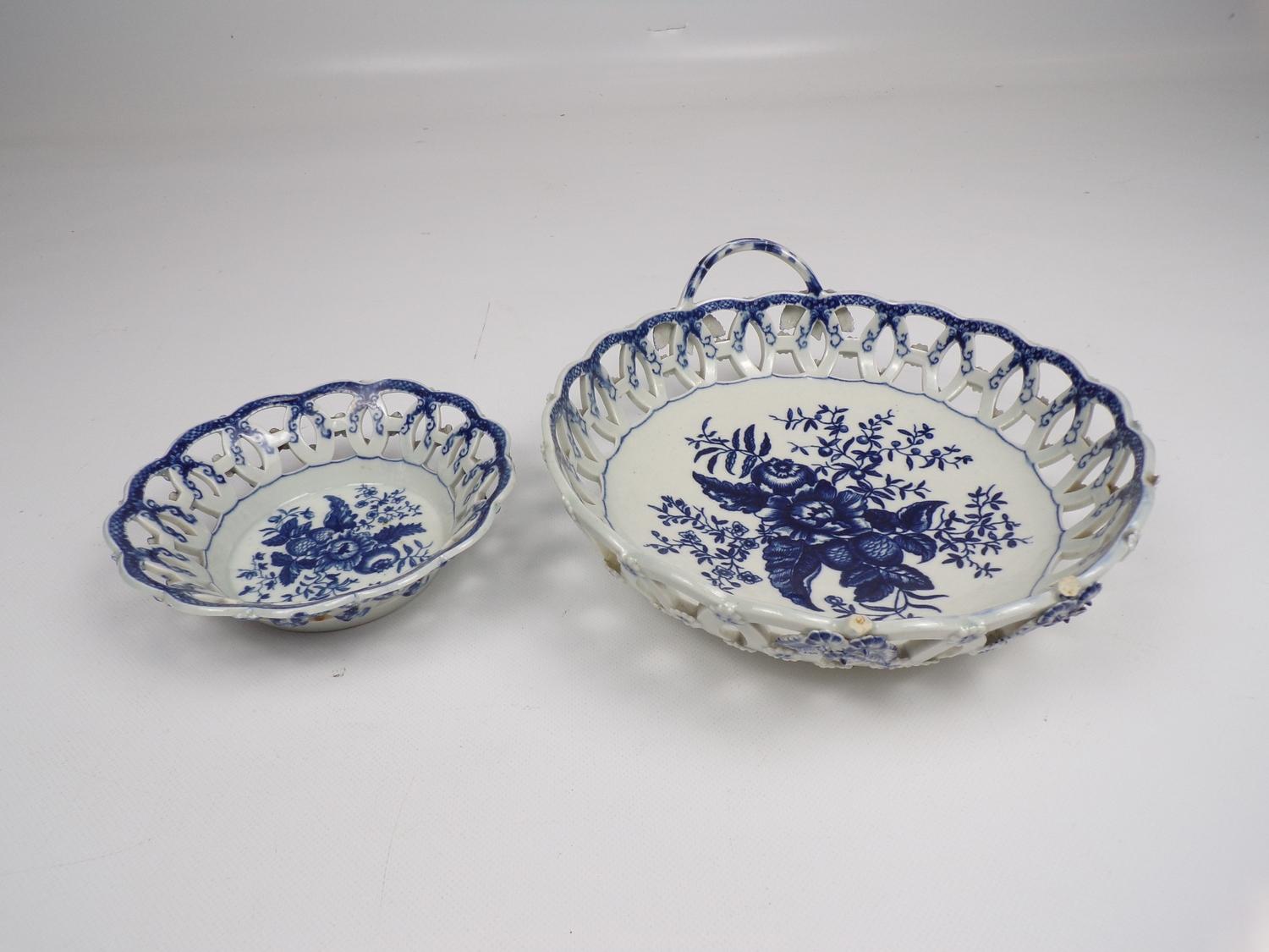 2x First Period Worcester Basket Dishes - One Handle Missing