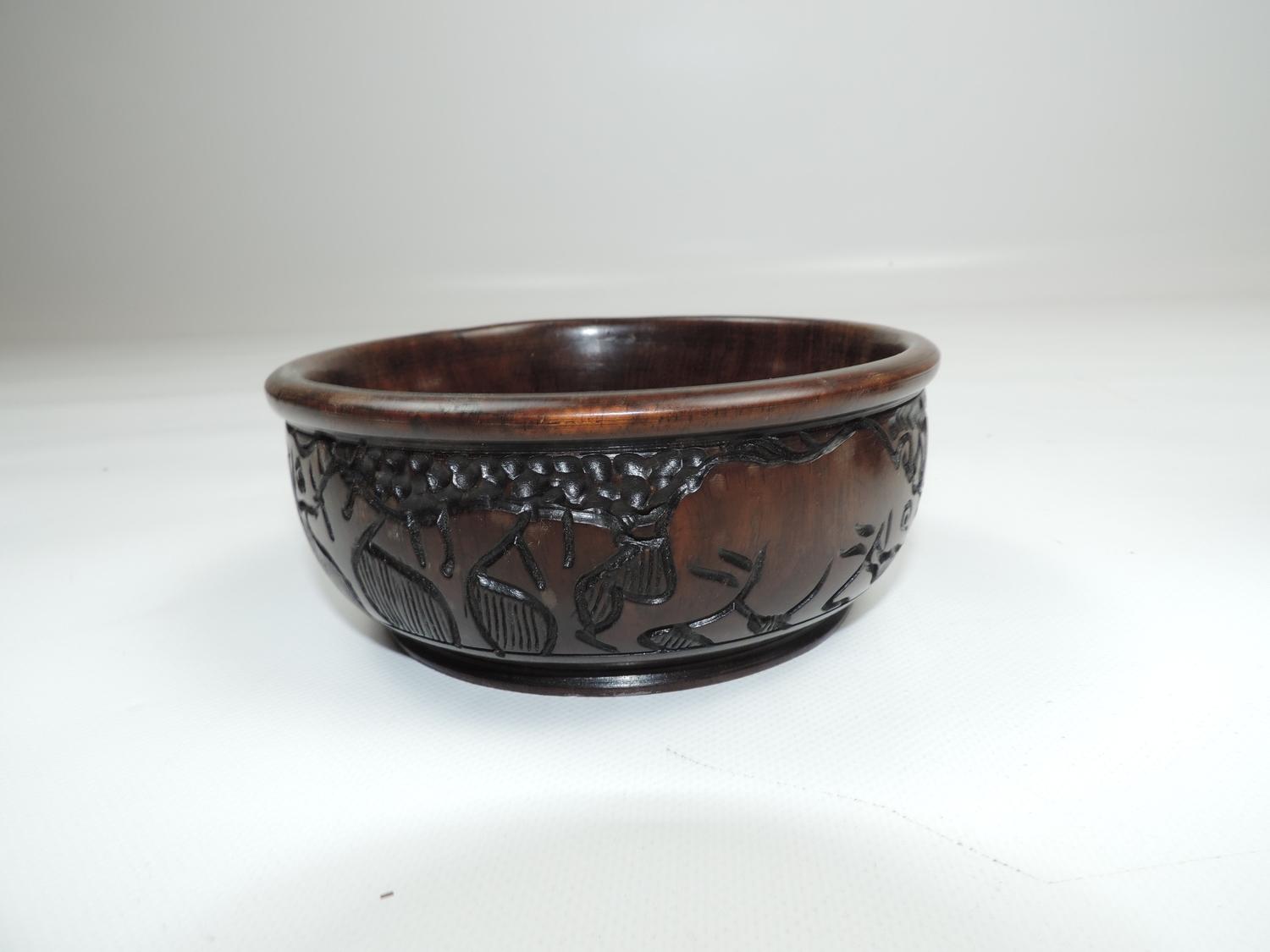 Oriental Wood Carved Ornament, Bowl and Ceramic Pin Dish - Image 4 of 7