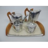 1960's Picquot Ware Tea Set - Coffee Pot, Teapot, Cream Jug and Sugar Bowl on Tray