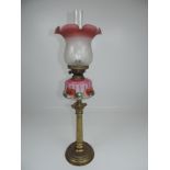 Brass Oil Lamp with Glass Globe and Chimney - 31" Tall