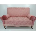 Victorian Upholstered Two Seater Settee on Turned Feet with Castors