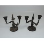 Pair of Two Branch Metal Candlesticks