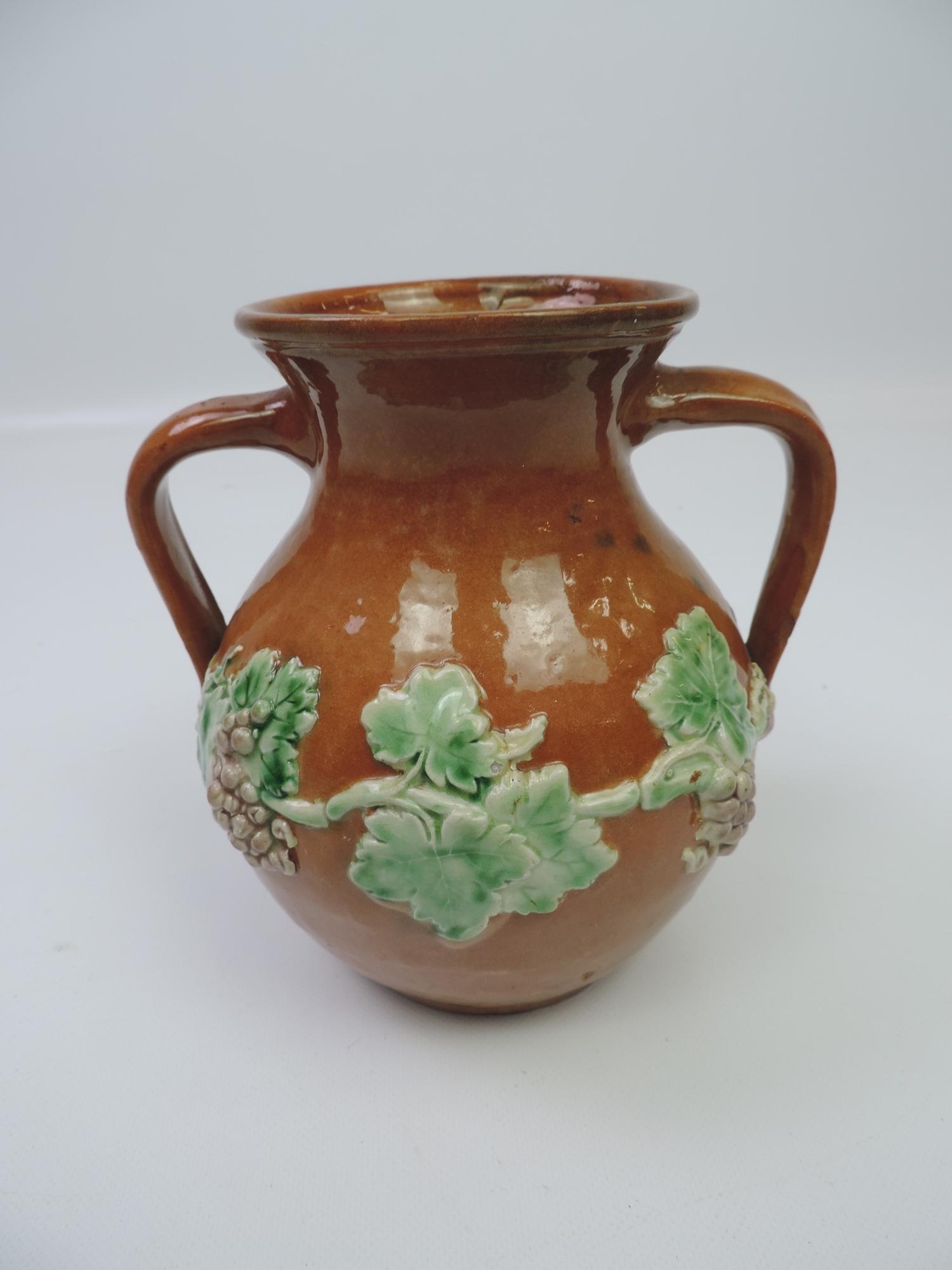 Signed E.B Fishley Fremington, North Devon Slipware Vase. Rare Sprigged Decoration