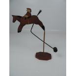 Painted Wooden Rocking Horse and Jockey Ornament