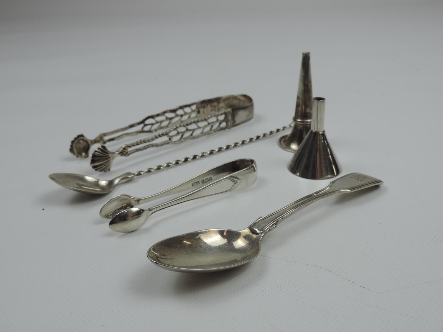 Various Silver Flatware - Perfume Funnels, Spoons and Sugar Nips