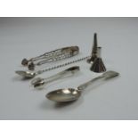 Various Silver Flatware - Perfume Funnels, Spoons and Sugar Nips