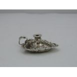 A Miniature Silver Candle or Go-To-Bed with Carrying Handle, Embossed with Flowers - It has Hanua